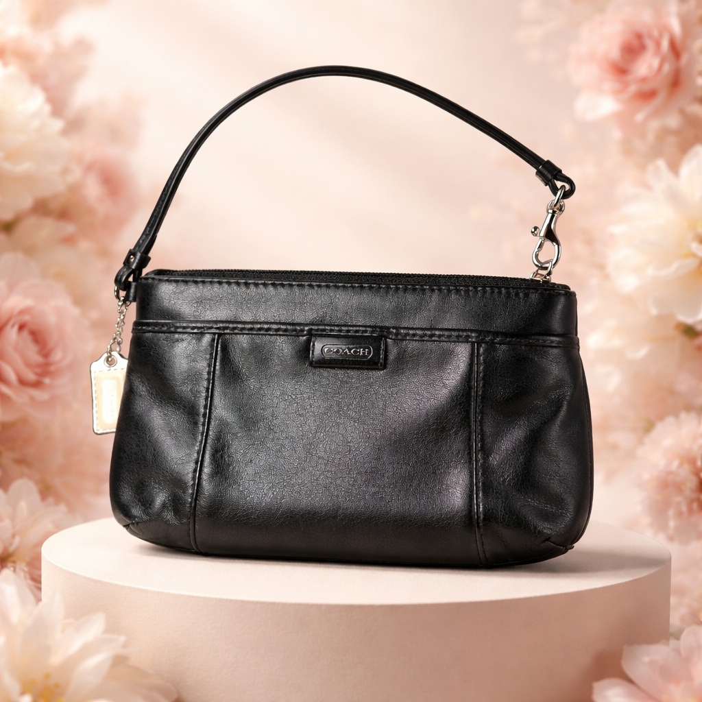 Euc Coach Black Leather Wristlet Bag
